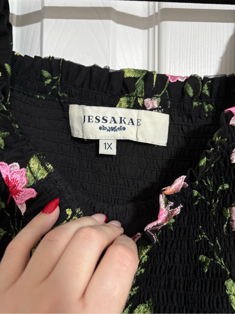 JessaKae Black Floral Midi Dress with Pink & Green Embroidery - Picture 6 of 8